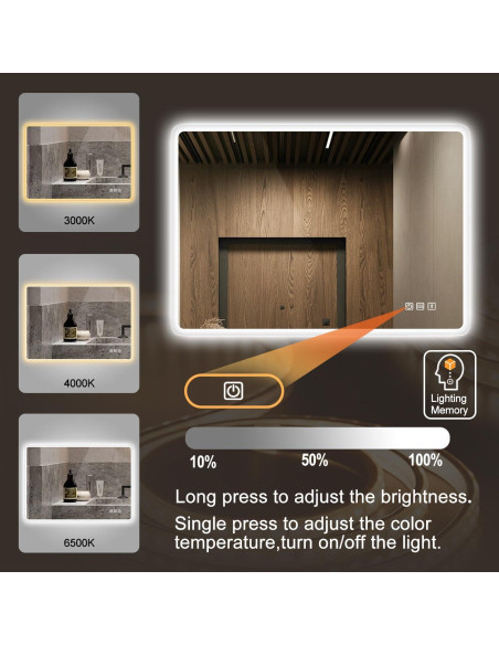 Espejo de Baño Iluminado LED S'bagno 91x61 cm Antivaho Bluetooth