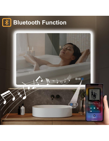 Espejo de Baño Iluminado LED S'bagno 91x61 cm Antivaho Bluetooth