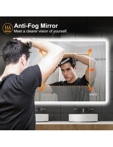 Espejo de Baño Iluminado LED S'bagno 91x61 cm Antivaho Bluetooth