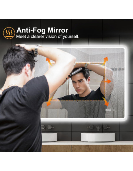 Espejo de Baño Iluminado LED S'bagno 91x61 cm Antivaho Bluetooth