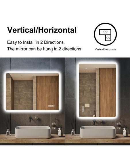 Espejo de Baño Iluminado LED S'bagno 91x61 cm Antivaho Bluetooth