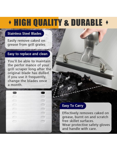 Paquete de 8 Cuchillas de Acero Inoxidable para Raspador de Parrilla - Standwme