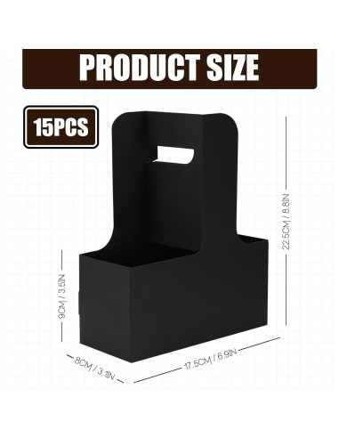 Portavasos desechables Xlong para 2 tazas, 15 unidades, negro