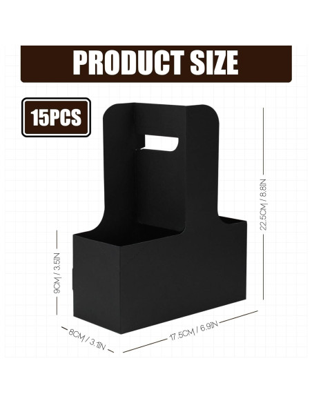 Portavasos desechables Xlong para 2 tazas, 15 unidades, negro