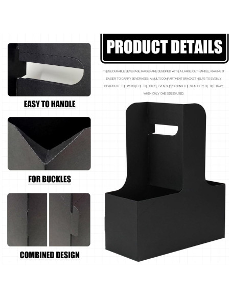 Portavasos desechables Xlong para 2 tazas, 15 unidades, negro