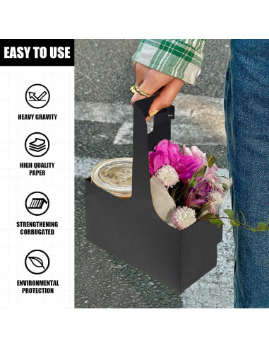 Portavasos desechables Xlong para 2 tazas, 15 unidades, negro