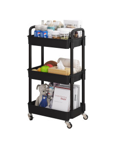 Carro de Utilidad Rodante UDEAR 3 Niveles Negro con Ruedas