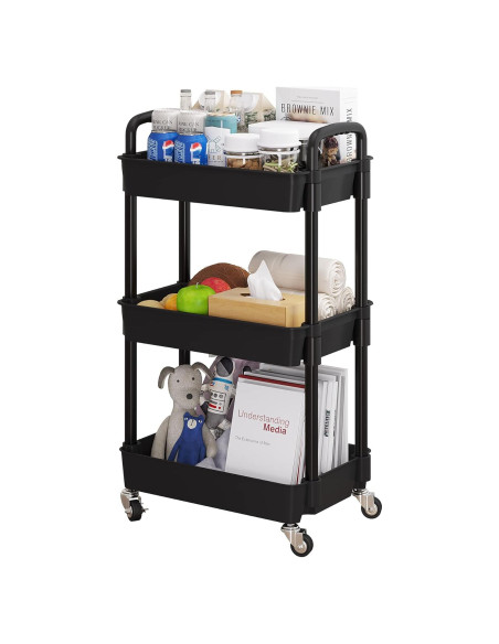 Carro de Utilidad Rodante UDEAR 3 Niveles Negro con Ruedas