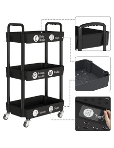 Carro de Utilidad Rodante UDEAR 3 Niveles Negro con Ruedas 2