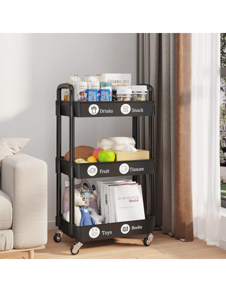 Carro de Utilidad Rodante UDEAR 3 Niveles Negro con Ruedas