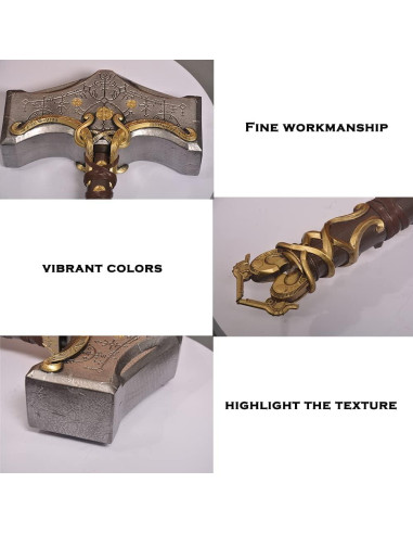 Martillo Decorativo Thor Mjolnir 43 cm PVC con Base LED