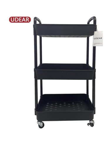 Carro de Utilidad Rodante UDEAR 3 Niveles Negro con Ruedas