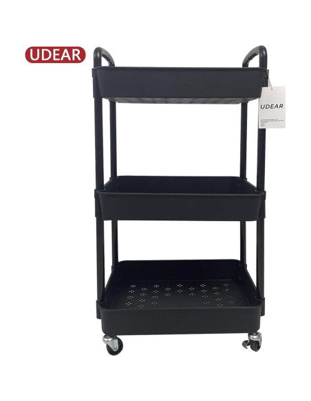 Carro de Utilidad Rodante UDEAR 3 Niveles Negro con Ruedas