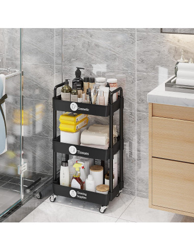 Carro de Utilidad Rodante UDEAR 3 Niveles Negro con Ruedas