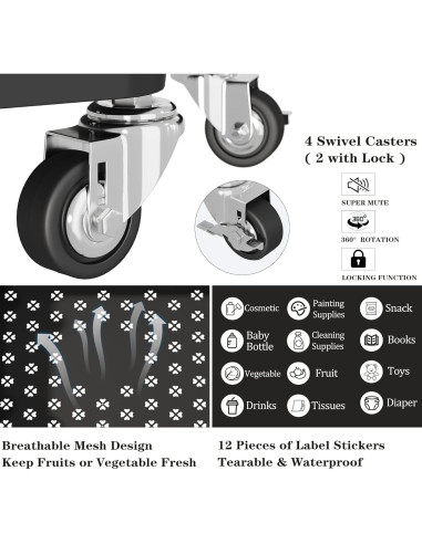Carro de Utilidad Rodante UDEAR 3 Niveles Negro con Ruedas