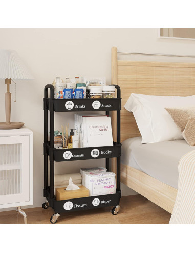 Carro de Utilidad Rodante UDEAR 3 Niveles Negro con Ruedas