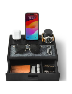 Estación de Acoplamiento de Madera Holme & Hadfield - Organizador Negro con Cajón