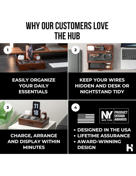 Estación de Acoplamiento de Madera Holme & Hadfield - Organizador Negro con Cajón