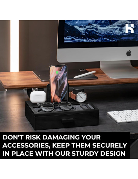 Estación de Acoplamiento de Madera Holme & Hadfield - Organizador Negro con Cajón