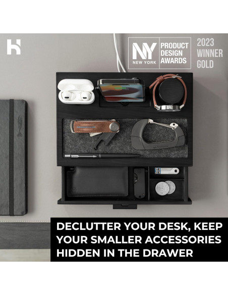 Estación de Acoplamiento de Madera Holme & Hadfield - Organizador Negro con Cajón