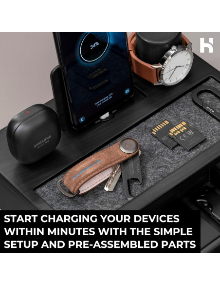 Estación de Acoplamiento de Madera Holme & Hadfield - Organizador Negro con Cajón