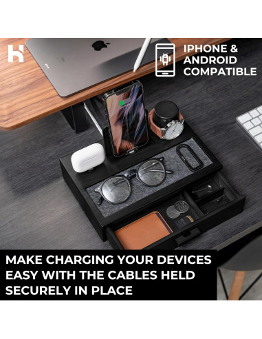 Estación de Acoplamiento de Madera Holme & Hadfield - Organizador Negro con Cajón