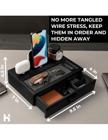 Estación de Acoplamiento de Madera Holme & Hadfield - Organizador Negro con Cajón