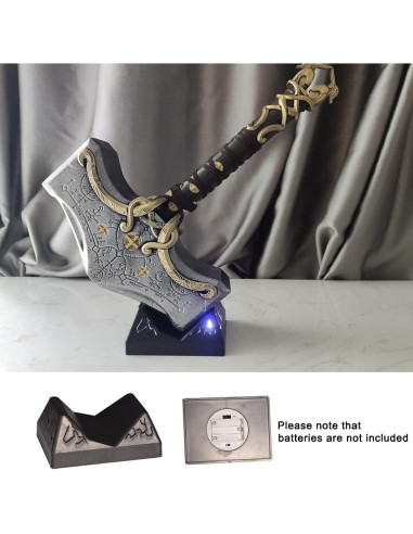 Martillo Decorativo Thor Mjolnir 43 cm PVC con Base LED