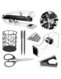 Set de Accesorios de Escritorio Famassi Negro - Grapadora, Tijeras y Más