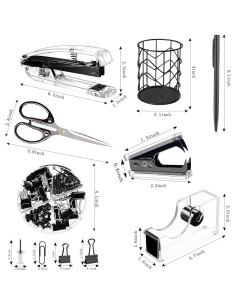 Set de Accesorios de Escritorio Famassi Negro - Grapadora, Tijeras y Más 2