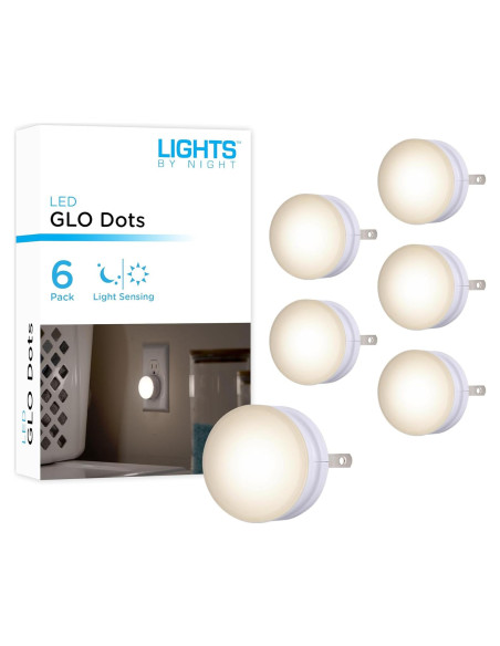 Luces de Noche LED GLO Dot Enchufables, Sensor Crepúsculo, 6 Pzas
