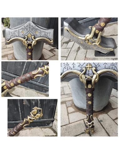 Martillo Decorativo Thor Mjolnir 43 cm PVC con Base LED