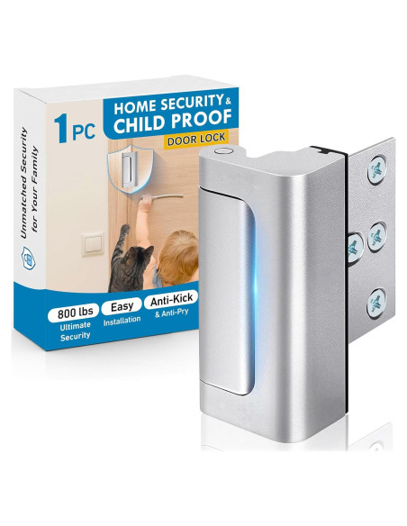 Cerradura de refuerzo de seguridad para puerta - Plata 3"