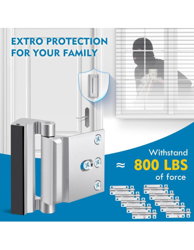 Cerradura de refuerzo de seguridad para puerta - Plata 3"