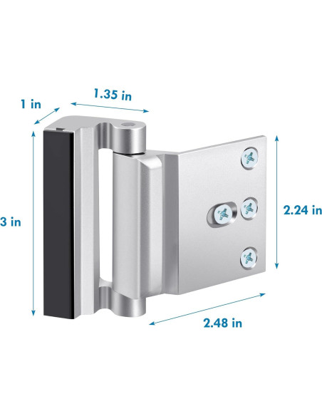 Cerradura de refuerzo de seguridad para puerta - Plata 3"