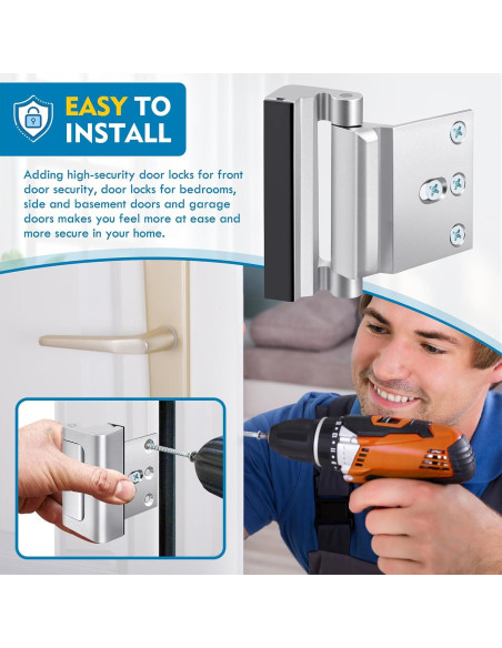 Cerradura de refuerzo de seguridad para puerta - Plata 3"