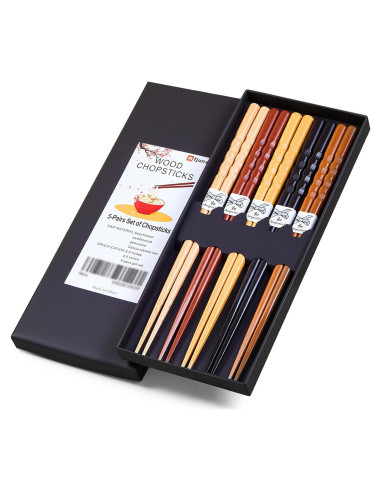 Set de 5 Pares de Palillos Japoneses Reutilizables MFJUNS 22.4 cm