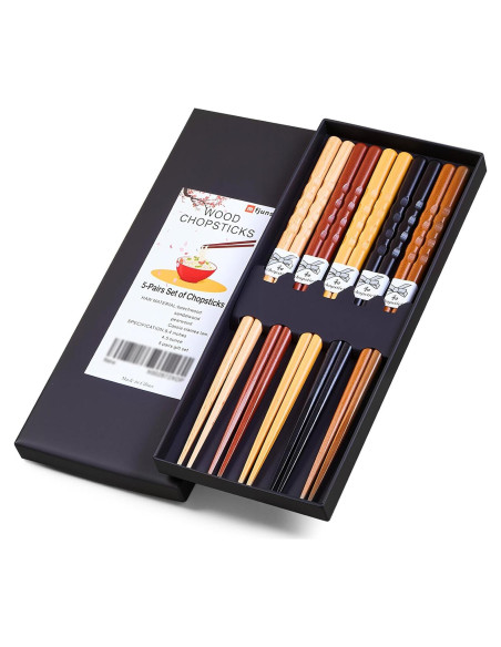 Set de 5 Pares de Palillos Japoneses Reutilizables MFJUNS 22.4 cm