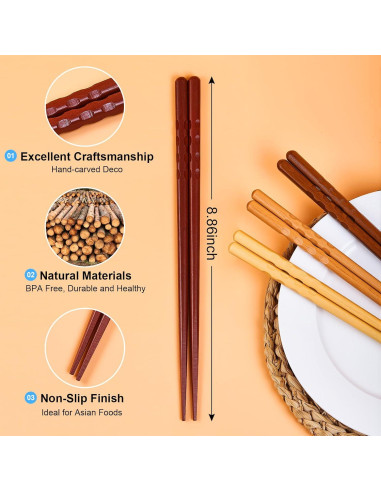 Set de 5 Pares de Palillos Japoneses Reutilizables MFJUNS 22.4 cm