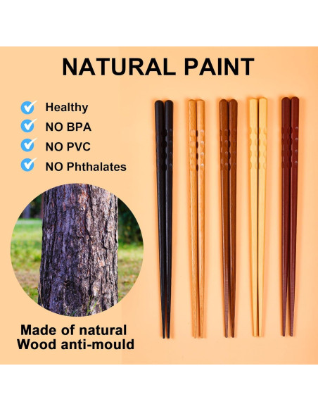 Set de 5 Pares de Palillos Japoneses Reutilizables MFJUNS 22.4 cm