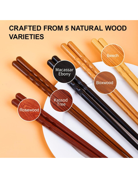 Set de 5 Pares de Palillos Japoneses Reutilizables MFJUNS 22.4 cm