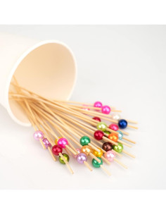 100 Palillos de Cóctel DecorWoo 11.9 cm Perlas de Color 2