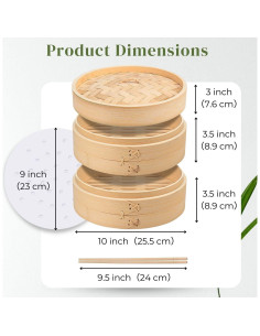 Cesta de Vapor de Bambú Flexzion 25.4 cm + 50 Forros + Palillos 2