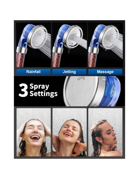 Cabezal de Ducha Filtrado Luxsego Alta Presión 3 Modos 150 cm