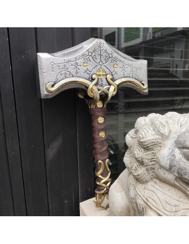 Martillo Decorativo Thor Mjolnir 43 cm PVC con Base LED