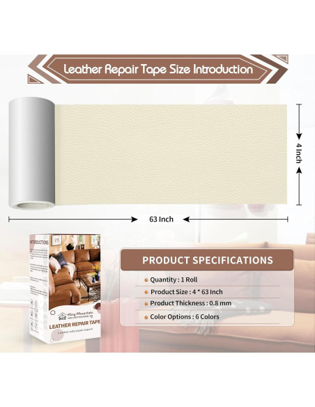 Cinta de Reparación de Cuero KING MOUNTAIN 10.16x160 cm Beige