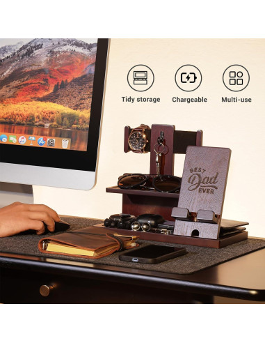 Estación de Carga ProCase de Madera Espresso con Grabado