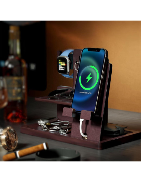 Estación de Carga ProCase de Madera Espresso con Grabado