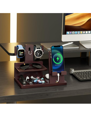 Estación de Carga ProCase de Madera Espresso con Grabado