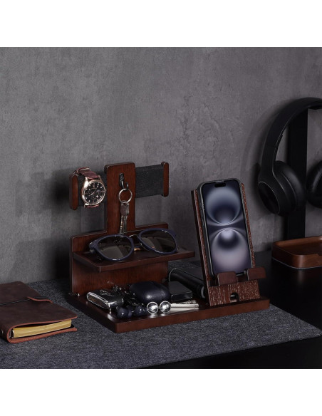 Estación de Carga ProCase de Madera Espresso con Grabado